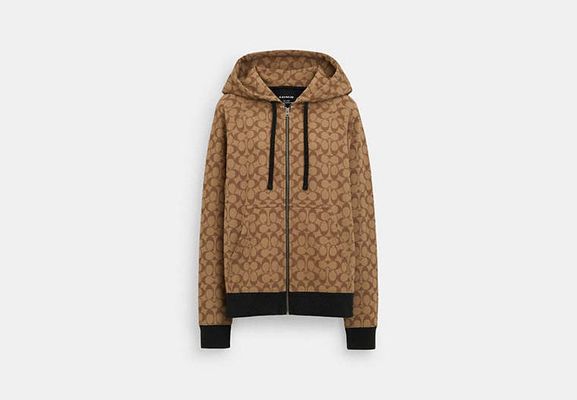 Coach Outlet All Over Signature Zip Hoodie - Beige