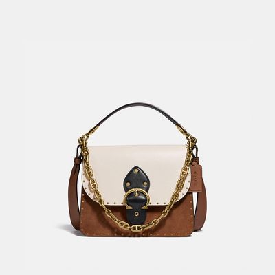 Coach Outlet Beat Shoulder Bag In Colorblock With Rivets - Brown/White