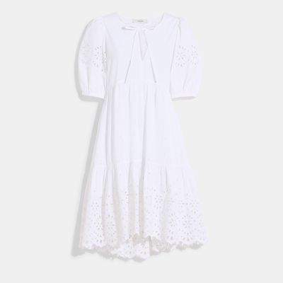 Coach Outlet Broderie Anglaise Puff Sleeve Dress In Organic Cotton - White