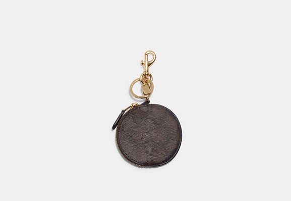 Coach Outlet Circular Coin Pouch Bag Charm In Signature Canvas - Brown