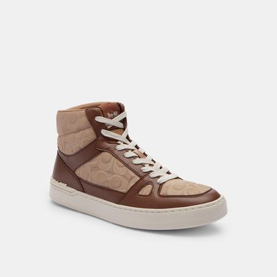 Coach Outlet Clip Court High Top Sneaker In Signature - Beige