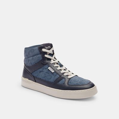 Coach Outlet Clip Court High Top Sneaker In Signature - Blue