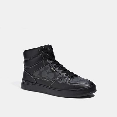 Coach Outlet Clip Court High Top Sneaker In Signature Canvas - Black