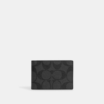Coach Outlet Compact Billfold Wallet In Signature Canvas - Black