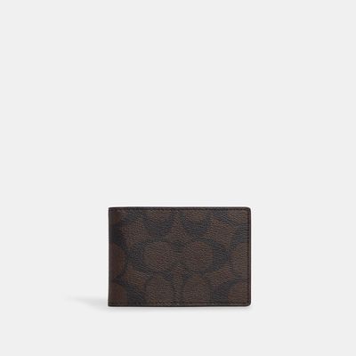Coach Outlet Compact Billfold Wallet In Signature Canvas - Brown