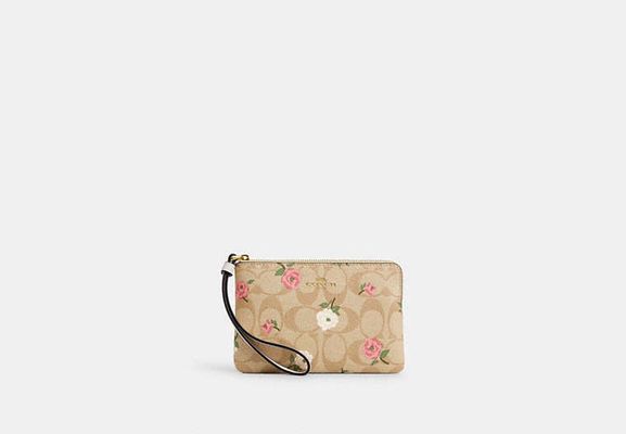 Coach Outlet Corner Zip Wristlet In Signature Canvas With Floral Print - Multi