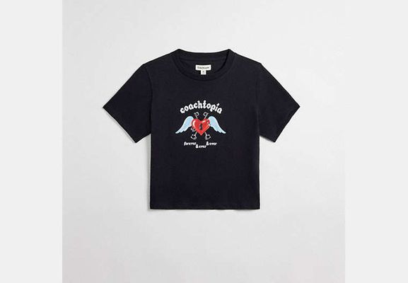 Coach Outlet Cropped Tee: Floating Heart - Black