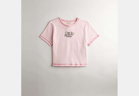 Coach Outlet Cropped Tee: Flying Cherries - Pink