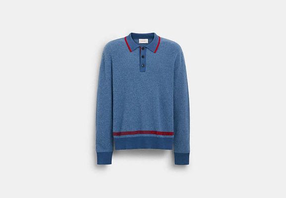 Coach Outlet Knit Long Sleeve Polo - Blue