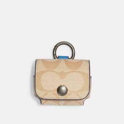 Coach Outlet Large Wireless Earbud Case In Signature Canvas - Beige