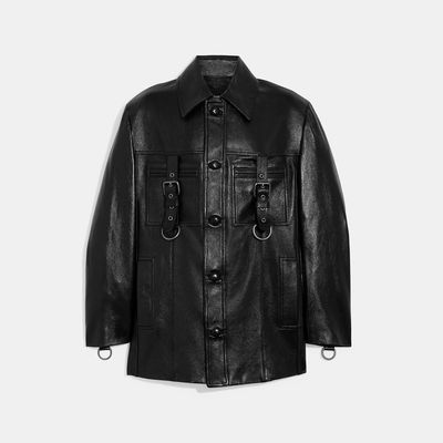 Coach Outlet Leather Buckle Shirt Jacket - Black