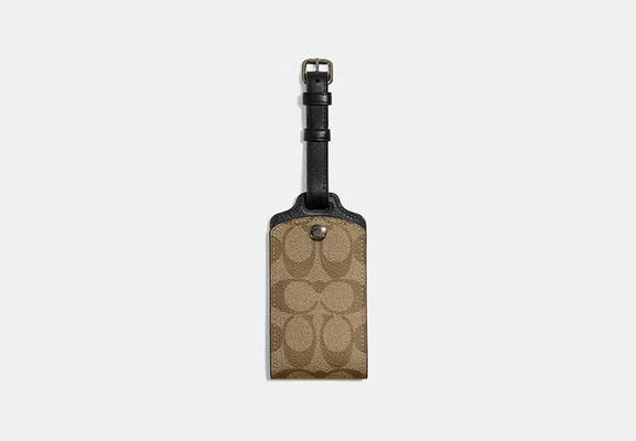 Coach Outlet Luggage Tag In Signature Canvas - Gunmetal/Khaki