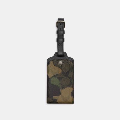 Coach Outlet Luggage Tag In Signature Canvas With Camo Print - Green