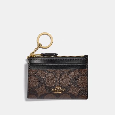 Coach Outlet Mini Skinny Id Case In Signature Canvas - Brown