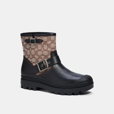 Coach Outlet Moto Boot In Signature Jacquard - Black