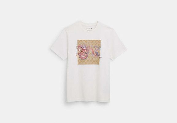 Coach Outlet New Year Signature T-Shirt With Dragon - White