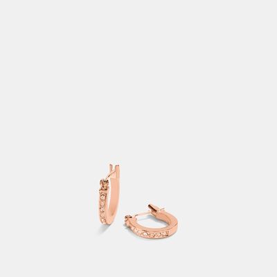 Coach Outlet Pave Signature Huggie Earrings - Rose Gold