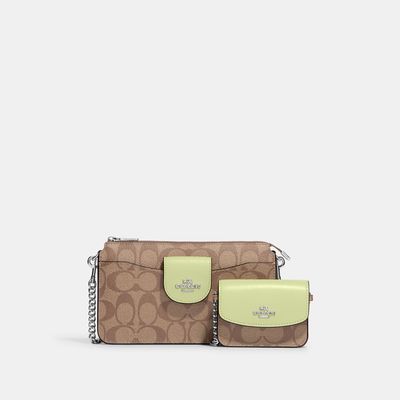 Coach Outlet Poppy Crossbody With Card Case In Signature Canvas - Beige