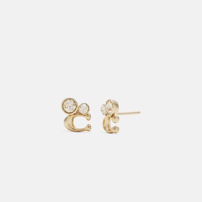 Coach Outlet Signature Crystal Cluster Stud Earrings - Beige
