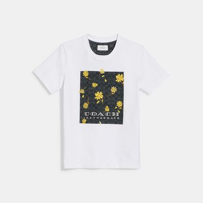 Coach Outlet Signature Floral T-Shirt In Organic Cotton - Black