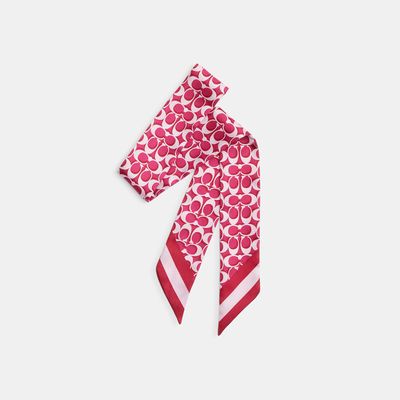 Coach Outlet Signature Print Silk Skinny Scarf - Pink