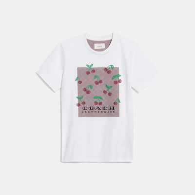 Coach Outlet Signature Square Cross Stitch Cherries T-Shirt - White