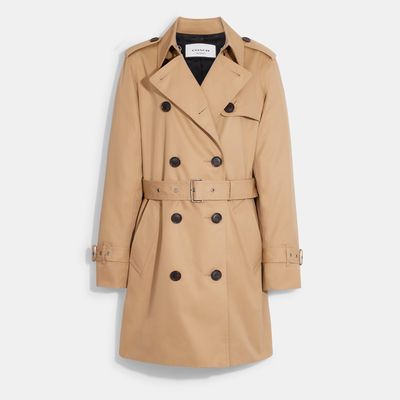Coach Outlet Solid Mid Trench Coat - Beige