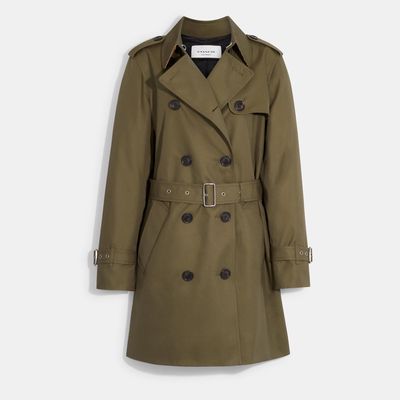 Coach Outlet Solid Mid Trench Coat - Green