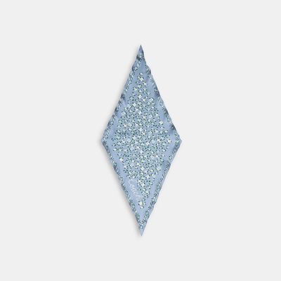 Coach Outlet Tea Rose Print Silk Diamond Scarf - Blue