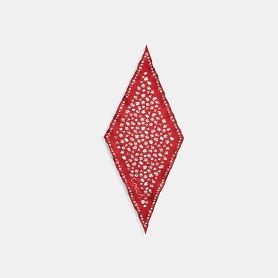 Coach Outlet Tea Rose Print Silk Diamond Scarf - Red