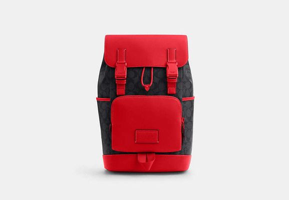 Coach Outlet Track Backpack In Colorblock Signature Canvas - Red