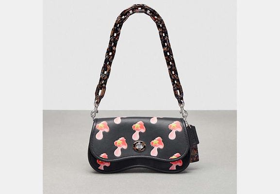 Coach Outlet Wavy Dinky In Coachtopia Leather With Mushroom Print - Black