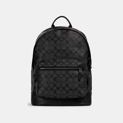 Coach Outlet West Backpack In Signature Canvas - Black