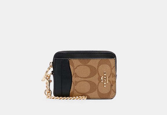 Coach Outlet Zip Card Case In Blocked Signature Canvas - Dun