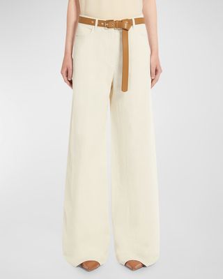 Cobalto Belted High-Rise Wide-Leg Pants
