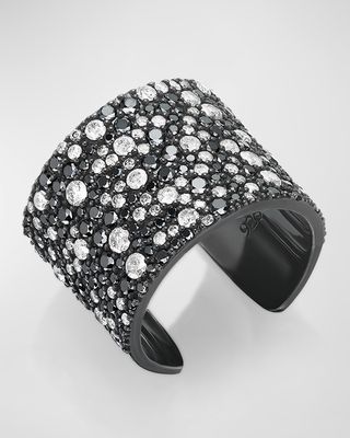 Cobblestone Black and White Diamond Wide Cuff Ring