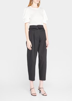 Coby Straight Pleated Trousers with Fold-Over Waist