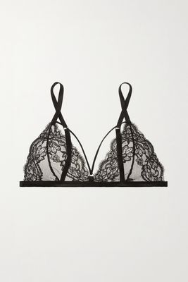 Coco de Mer - Seraphine Leavers Lace, Tulle And Satin Soft-cup Triangle Bra - Black