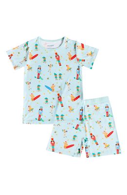 Coco Moon Kids' Tropical Express Fitted Short Pajamas in Blue Multi