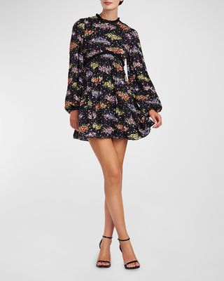 Codi Blouson-Sleeve Multicolor Floral Mini Dress