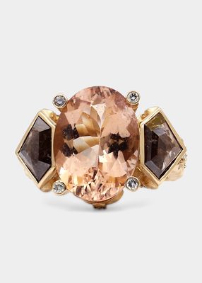 Cognac and White Diamond Ring with Morganite in 18K Gold