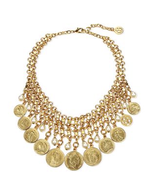 Coin & Pearly Bib Necklace