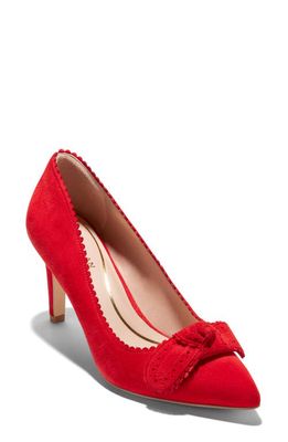 Cole Haan Bellport Bow Pointed Toe Pump in True Red Suede