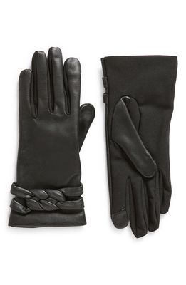 Cole Haan Braid Strap Mixed Media Leather Gloves in Black