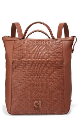 Cole Haan Grand Ambition Small Convertible Leather Backpack in British Tan/Woven