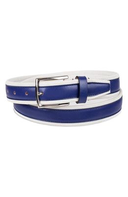 Cole Haan GRANDSERIES Perforated Leather Belt in Blue/White