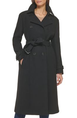 Cole Haan Signature Flared Belted Wool Blend Trench Coat in Black
