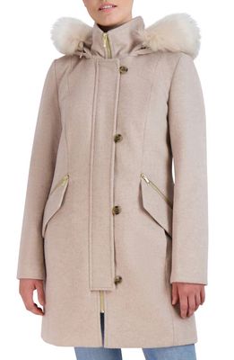 Cole Haan Signature Slick Wool Blend Parka with Removable Faux Fur Trim in Bone
