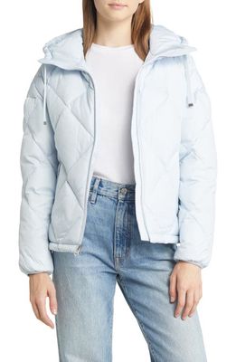 Cole Haan Signature Women's Essential Water Resistant Crop Down & Feather Fill Hooded Jacket in Arctic Ice