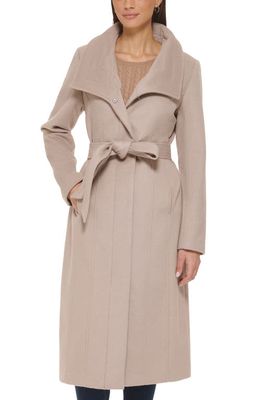Cole Haan Signature Women's Slick Belted Long Wool Blend Coat in Stone